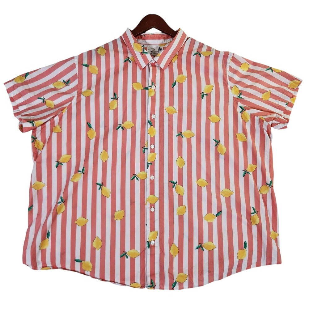 Bonobos Tropical Shirt Men's 3XL Pink Striped Lemons All Over Print Cotton